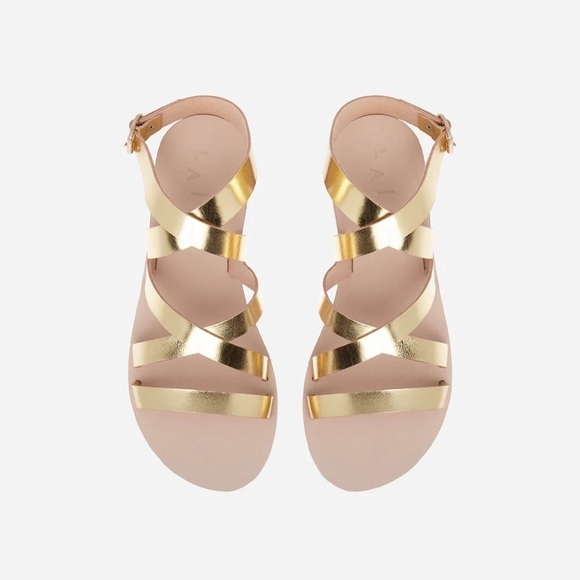 Laiik Praxie Greek Gladiator Leather Sandals Metallic Gold Sz37 - Picture 1 of 11